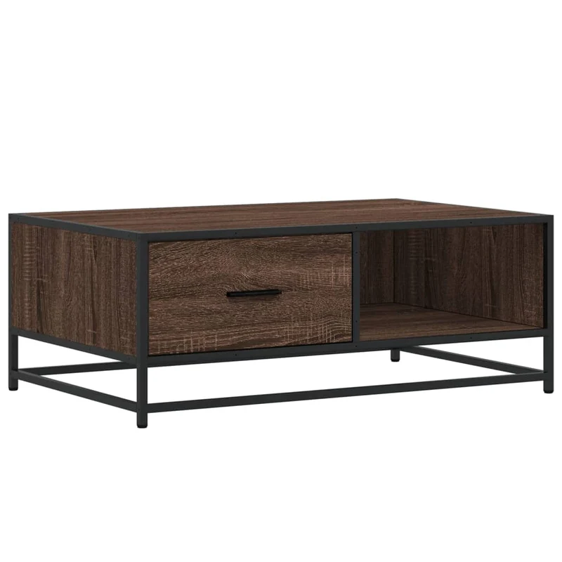 Table basse avec tiroir et compartiment ouvert design industriel moderne 90 x 57 x 35 cm bois d'ingénierie marron et métal DEC038822