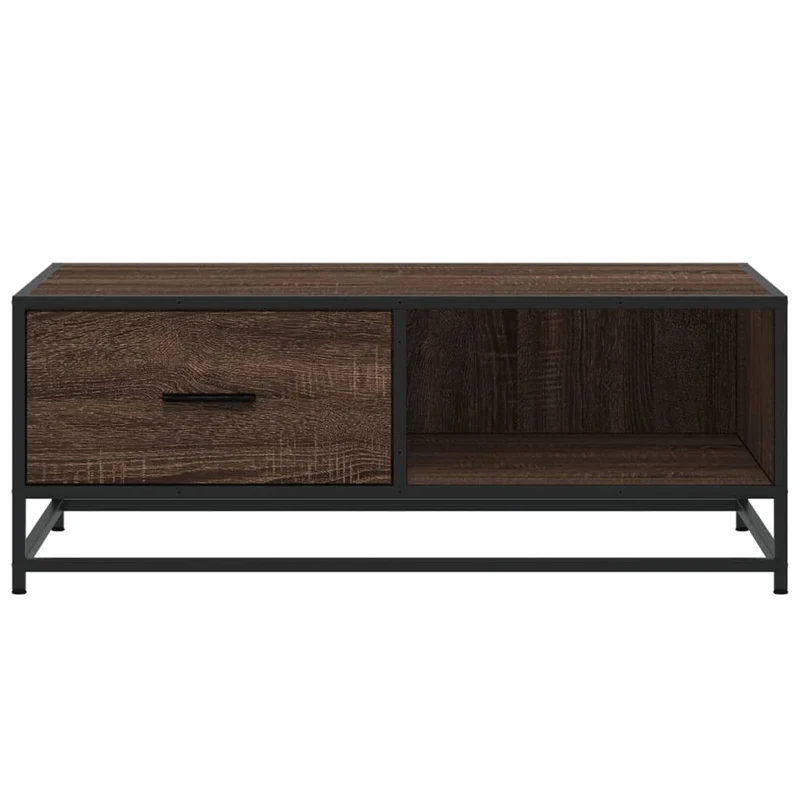 Table basse avec tiroir et compartiment ouvert design industriel moderne 90 x 57 x 35 cm bois d'ingénierie marron et métal DEC038822