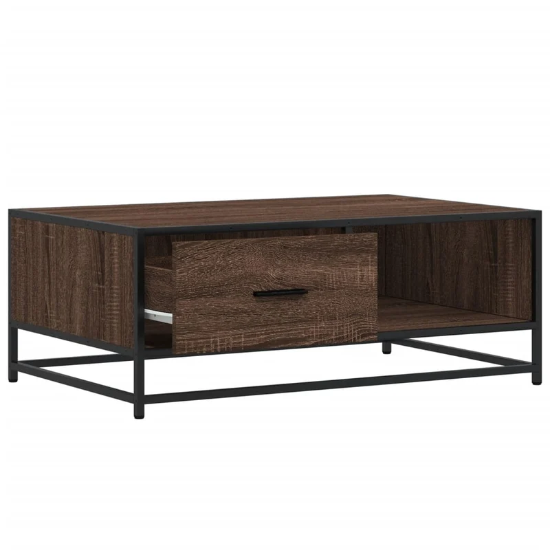 Table basse avec tiroir et compartiment ouvert design industriel moderne 90 x 57 x 35 cm bois d'ingénierie marron et métal DEC038822