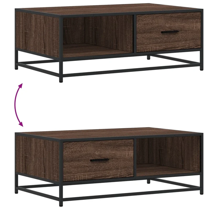 Table basse avec tiroir et compartiment ouvert design industriel moderne 90 x 57 x 35 cm bois d'ingénierie marron et métal DEC038822