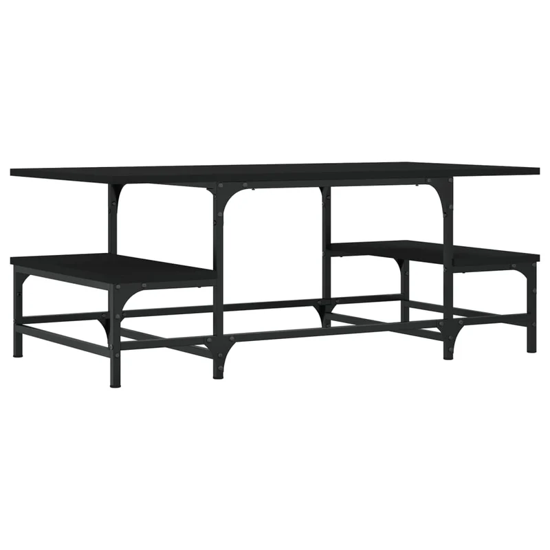 Table basse deux hauteurs design industriel 100 x 50,5 x 40 cm bois d'ingénierie noir et métal DEC039537
