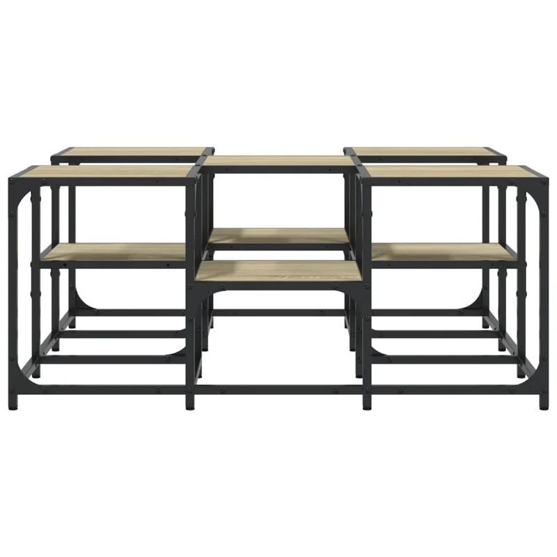 Table basse deux hauteurs design industriel 91 x 91 x 40 cm bois d'ingénierie couleur chêne et métal DEC039077
