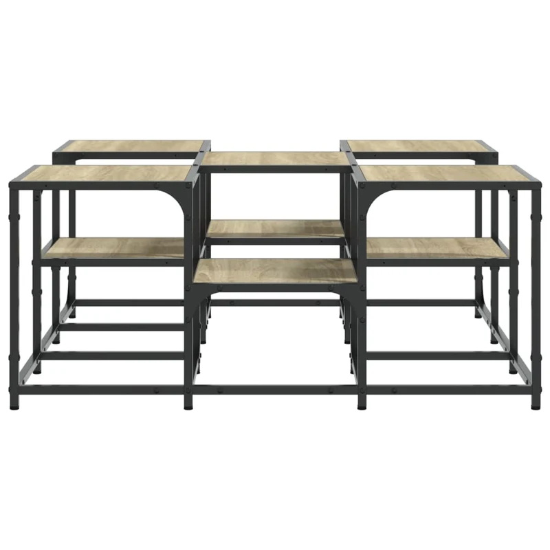 Table basse deux hauteurs design industriel 91 x 91 x 40 cm bois d'ingénierie couleur chêne et métal DEC039077