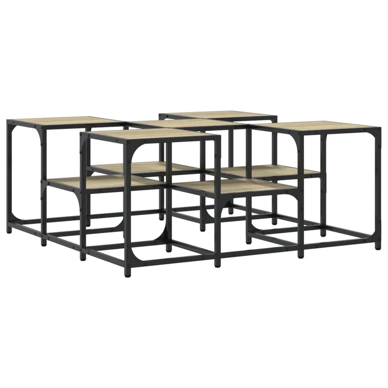 Table basse deux hauteurs design industriel 91 x 91 x 40 cm bois d'ingénierie couleur chêne et métal DEC039077