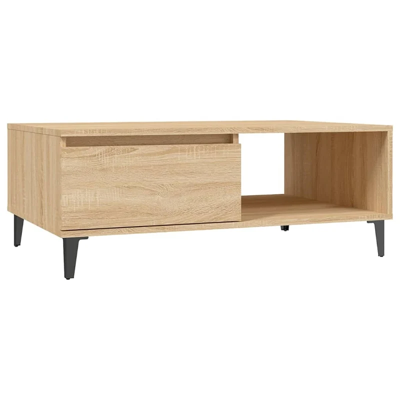 Table basse avec espace de rangement moderne et minimaliste 90 x 60 x 35 cm bois d'ingénierie couleur chêne et métal DEC039072