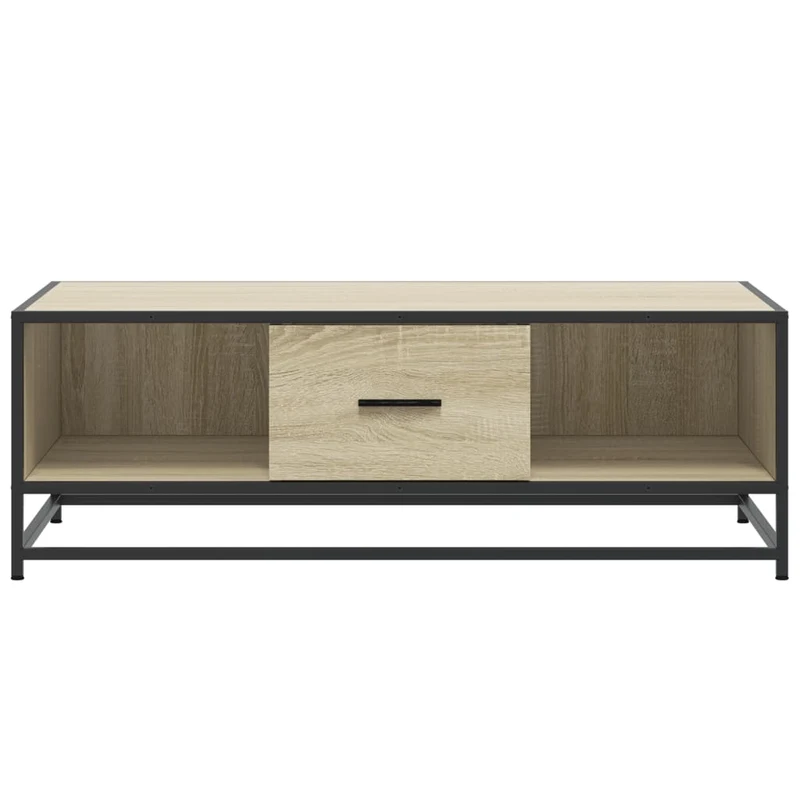 Table basse avec tiroir et compartiment ouvert design industriel moderne 100 x 57 x 35cm bois d'ingénierie couleur chêne et métal DEC038884