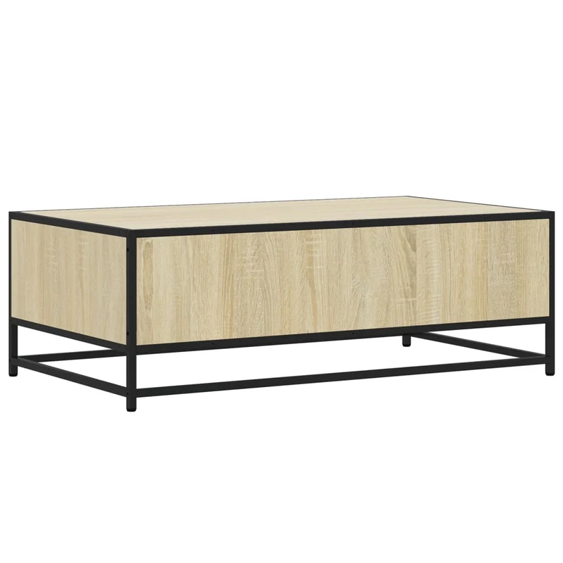 Table basse avec tiroir et compartiment ouvert design industriel moderne 100 x 57 x 35cm bois d'ingénierie couleur chêne et métal DEC038884