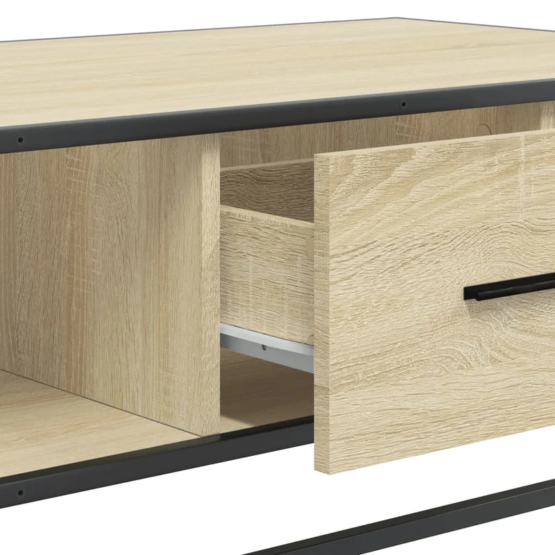 Table basse avec tiroir et compartiment ouvert design industriel moderne 100 x 57 x 35cm bois d'ingénierie couleur chêne et métal DEC038884