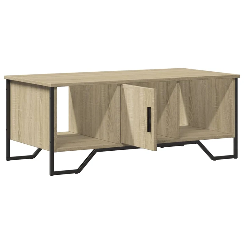 Table basse avec compartiment de rangement design industriel 100 x 51 x 40 cm bois d'ingénierie couleur chêne et métal DEC038876