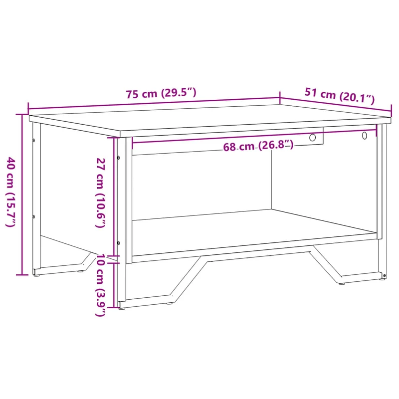 Table basse design contemporain et chaleureux 75 x 51 x 40 cm bois d'ingénierie marron et métal DEC038740