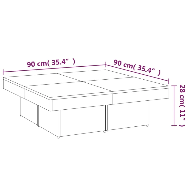 Table basse en 4 parties distinctes design style contemporain et chaleureux 90 x 90 x 28 cm bois d'ingénierie marron DEC038558