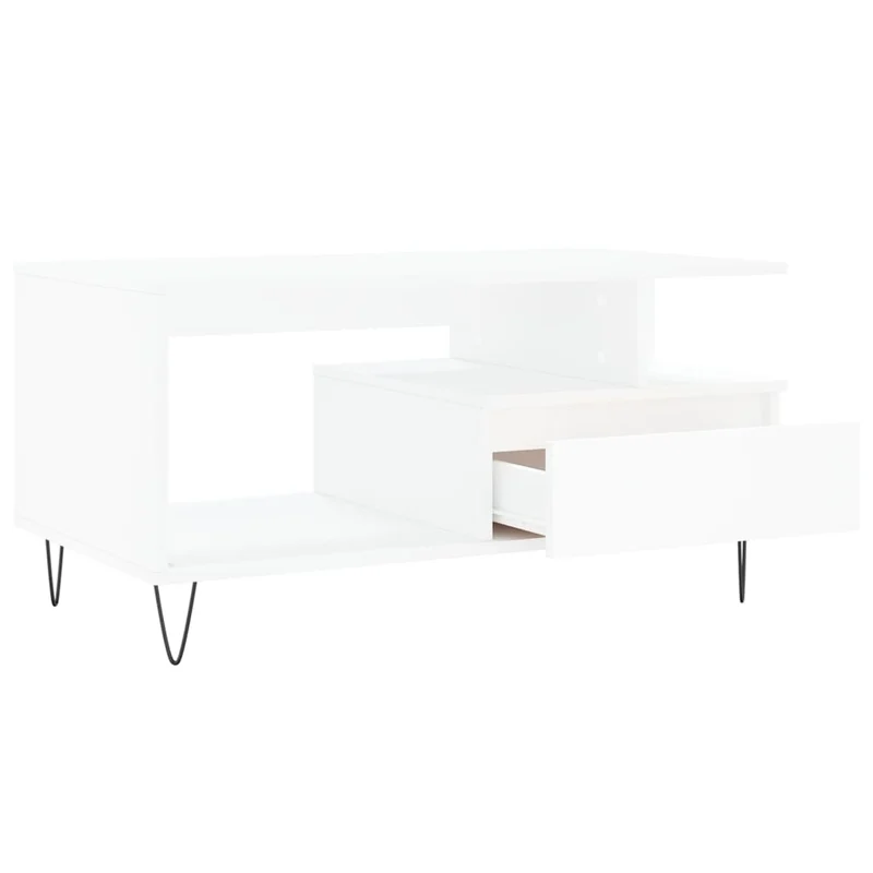 Table basse avec tiroir design moderne et contemporaine 90 x 49 x 45 cm bois d'ingénierie blanc pieds en métal DEC037991