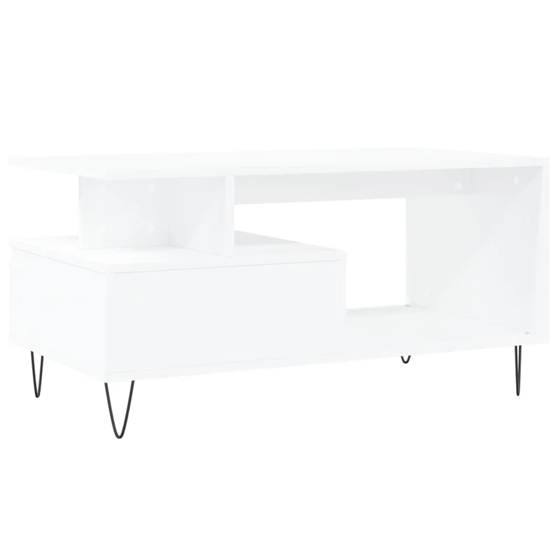 Table basse avec tiroir design moderne et contemporaine 90 x 49 x 45 cm bois d'ingénierie blanc pieds en métal DEC037991