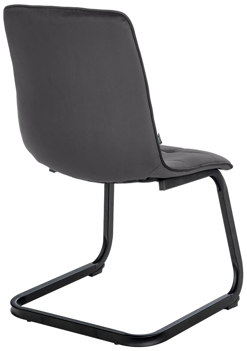 Set de 2 chaises de salle à manger coutures décoratives carrées en velours noir et pieds luge en métal noir 10_0001576