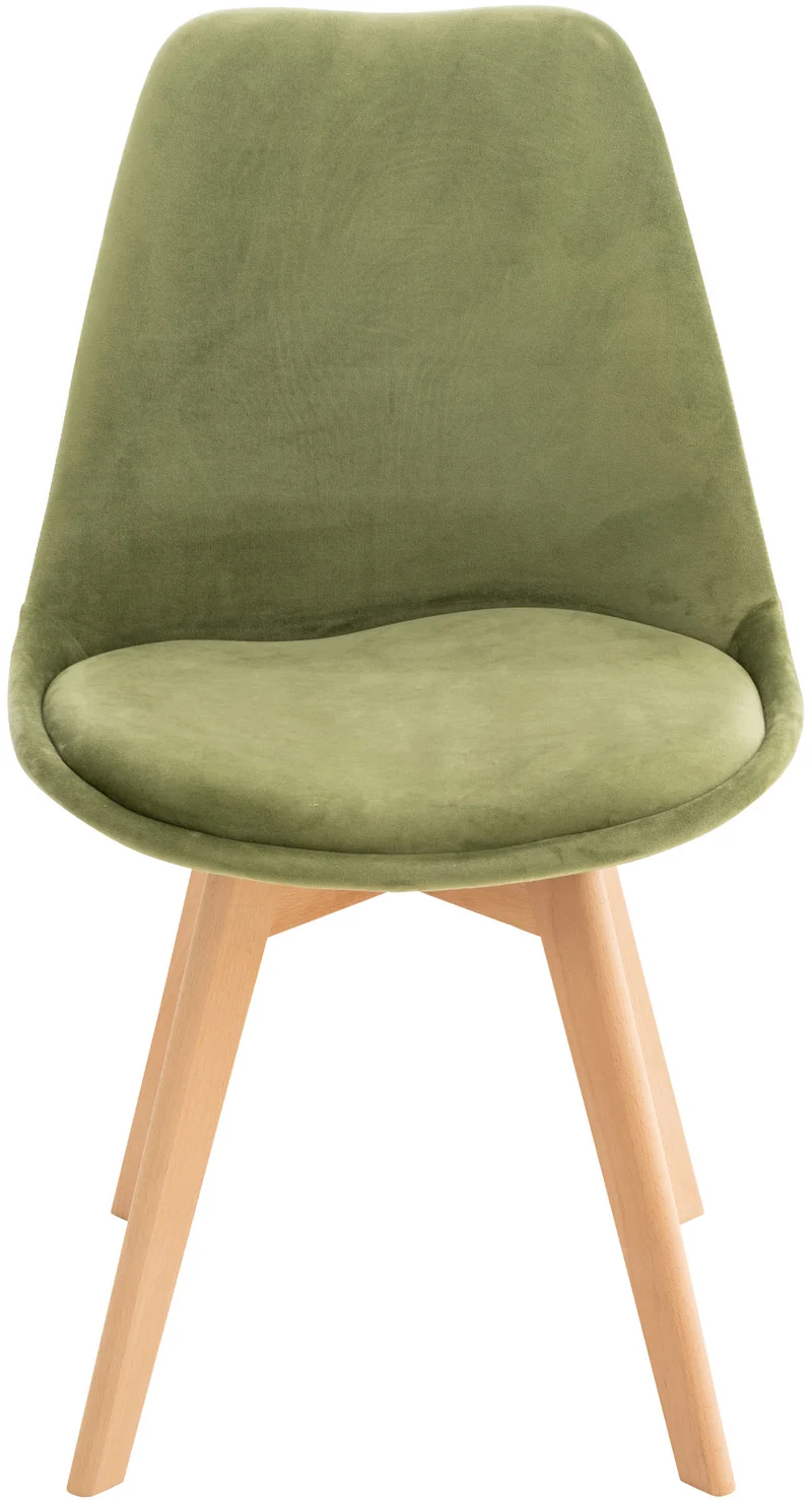 Lot de 4 chaises de salle à manger design scandinave en tissu velours vert clair pieds bois clair CDS10384