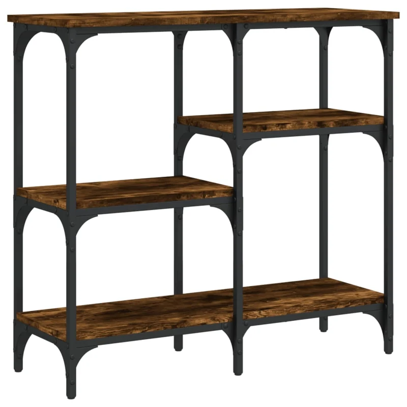 Table console d'entrée fonctionnel et stylé avec étagères 80 x 29 x 75 cm bois d'ingénierie marron et métal DEC031818