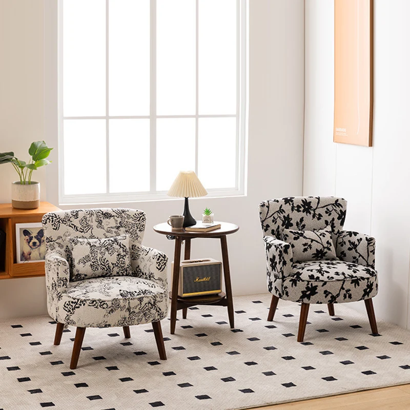 Traditional French Flower Patterned Cotton Linen Plywood Upholstered Accent Chair Backrest Armrest For Living Room
