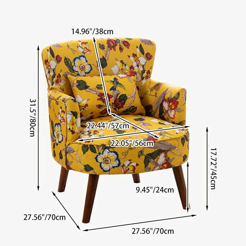 Traditional French Flower Patterned Cotton Linen Plywood Upholstered Accent Chair Backrest Armrest For Living Room