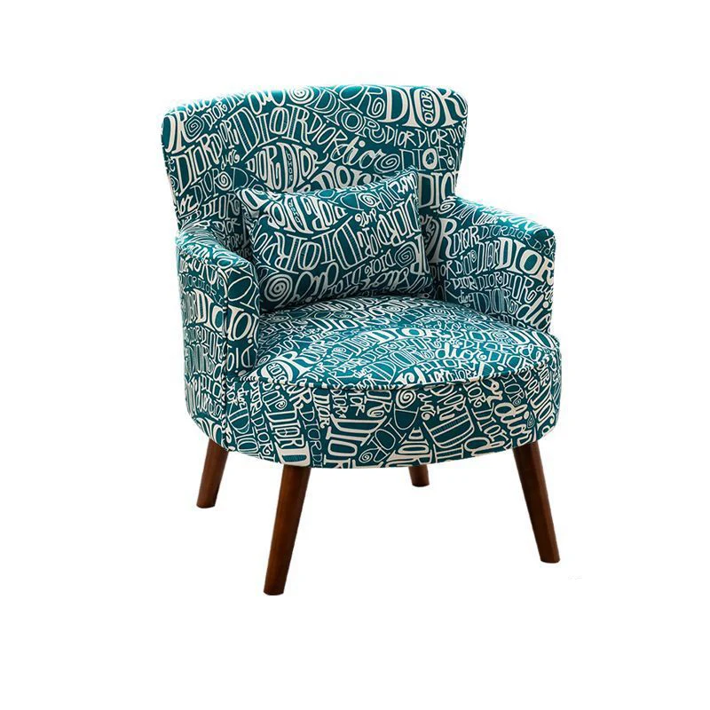 Traditional French Flower Patterned Cotton Linen Plywood Upholstered Accent Chair Backrest Armrest For Living Room