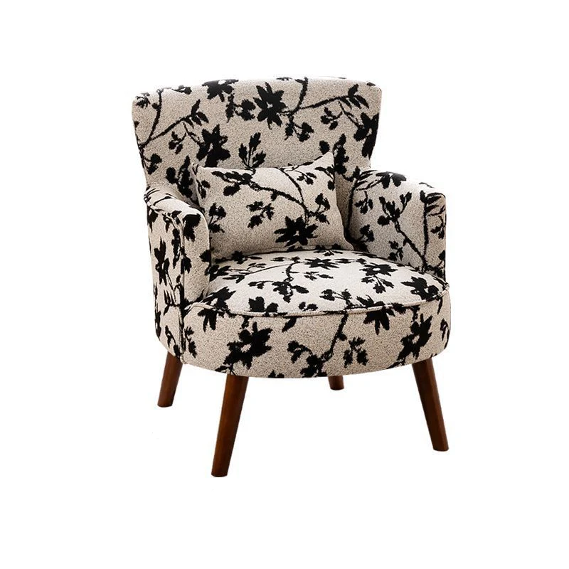 Traditional French Flower Patterned Cotton Linen Plywood Upholstered Accent Chair Backrest Armrest For Living Room