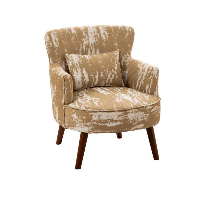 Traditional French Flower Patterned Cotton Linen Plywood Upholstered Accent Chair Backrest Armrest For Living Room