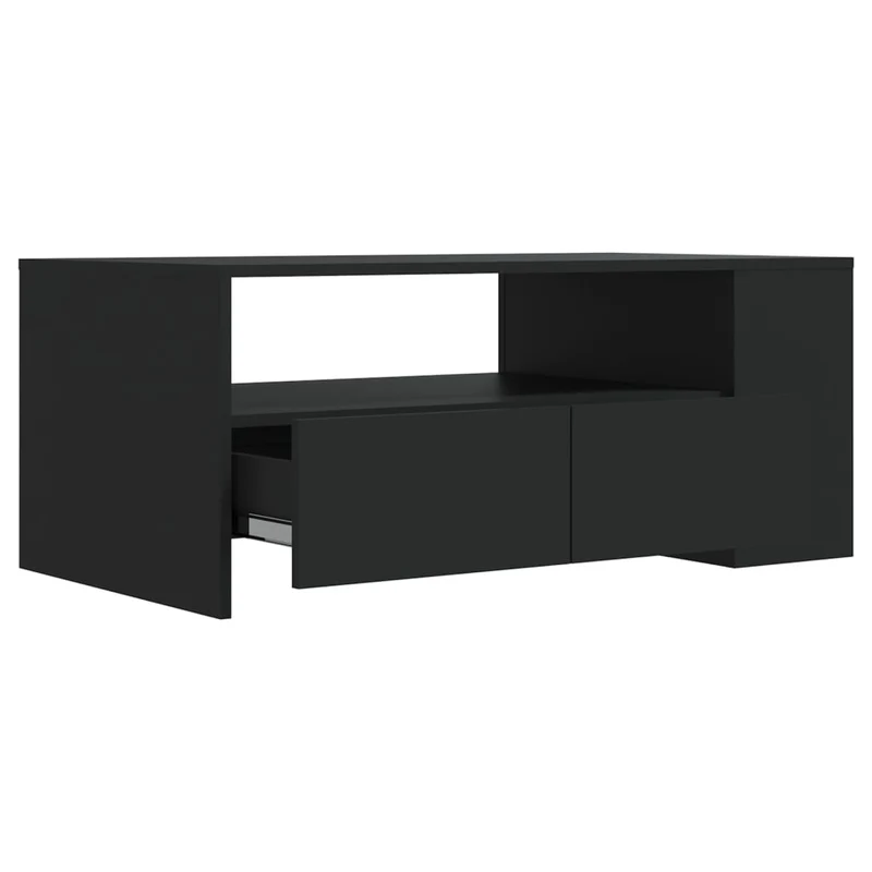 Table basse avec tiroirs design moderne et contemporaine 102 x 55 x 42 cm bois d'ingénierie noir DEC039612
