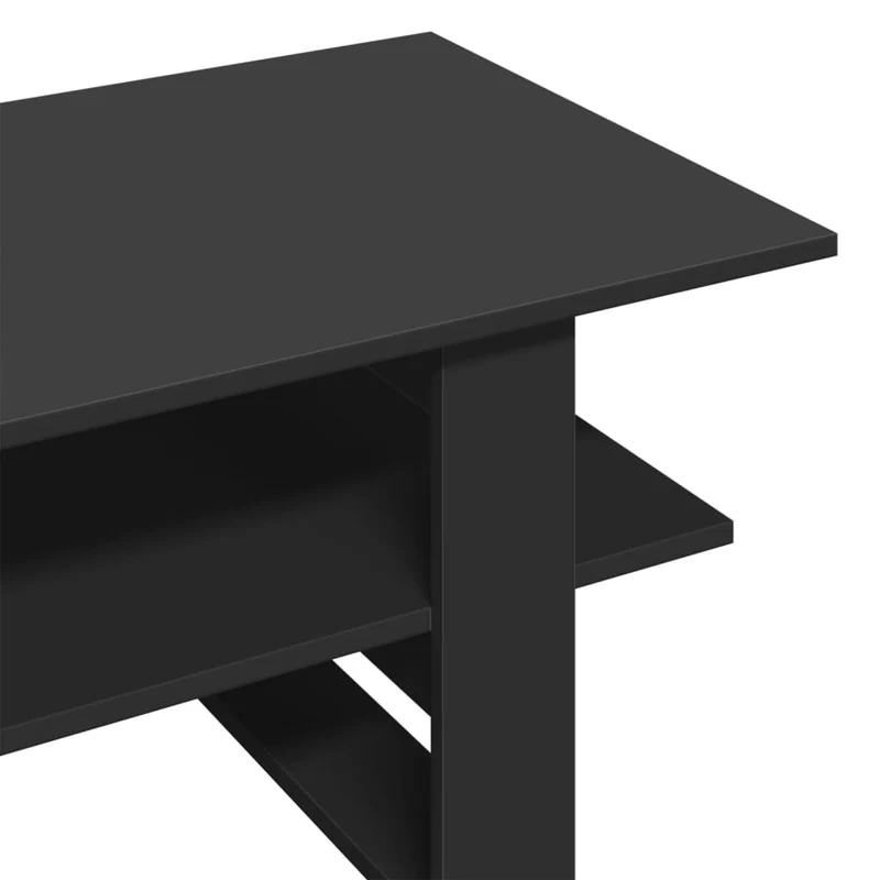 Table basse avc étagères design moderne et contemporaine 102 x 55 x 42 cm bois d'ingénierie noir DEC039611