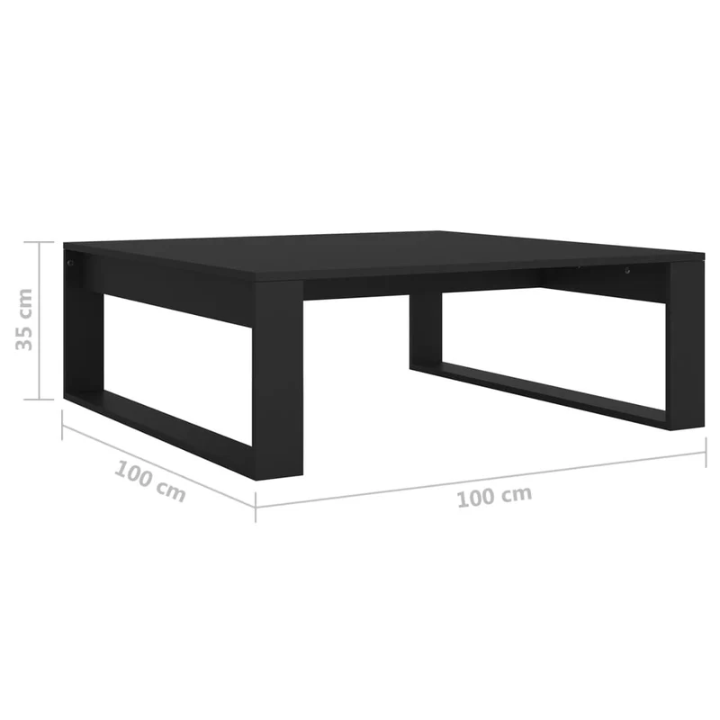 Table basse design moderne et contemporaine 100 x 100 x 35 cm bois d’ingénierie noir DEC039523
