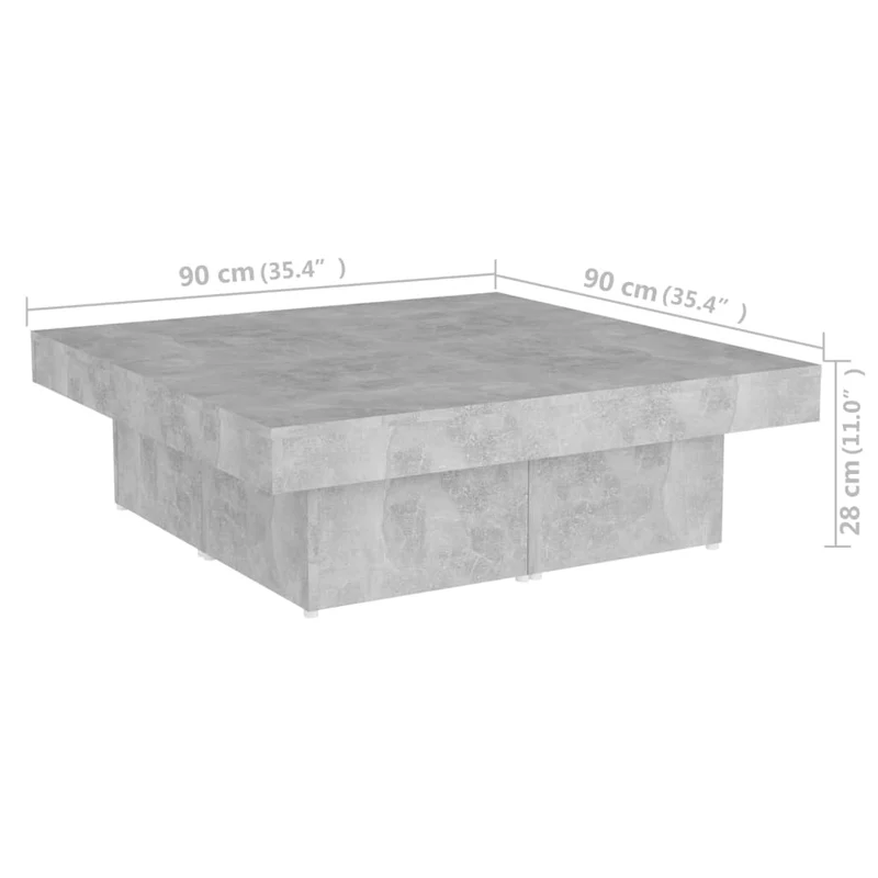 Table basse zn 4 parties design moderne et contemporaine 90 x 90 x 28 cm bois d'ingénierie gris DEC039407