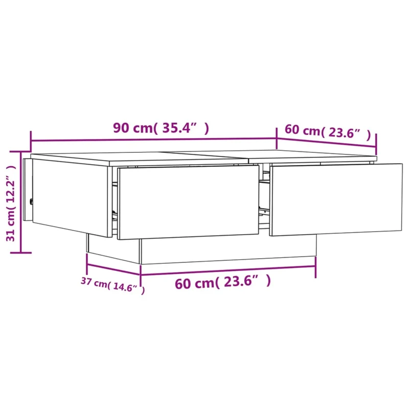 Table basse avec tiroirs design moderne et contemporaine 90 x 60 x 31 cm aggloméré gris DEC039398