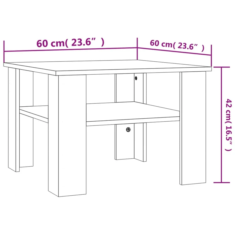 Table basse avec étagères design moderne et contemporaine 60 x 60 x 42 cm bois d’ingénierie gris DEC039335