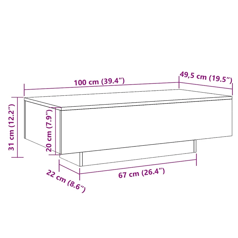 Table basse design moderne et contemporaine 100 x 49,5 x 31 cm bois d'ingénierie gris DEC039227