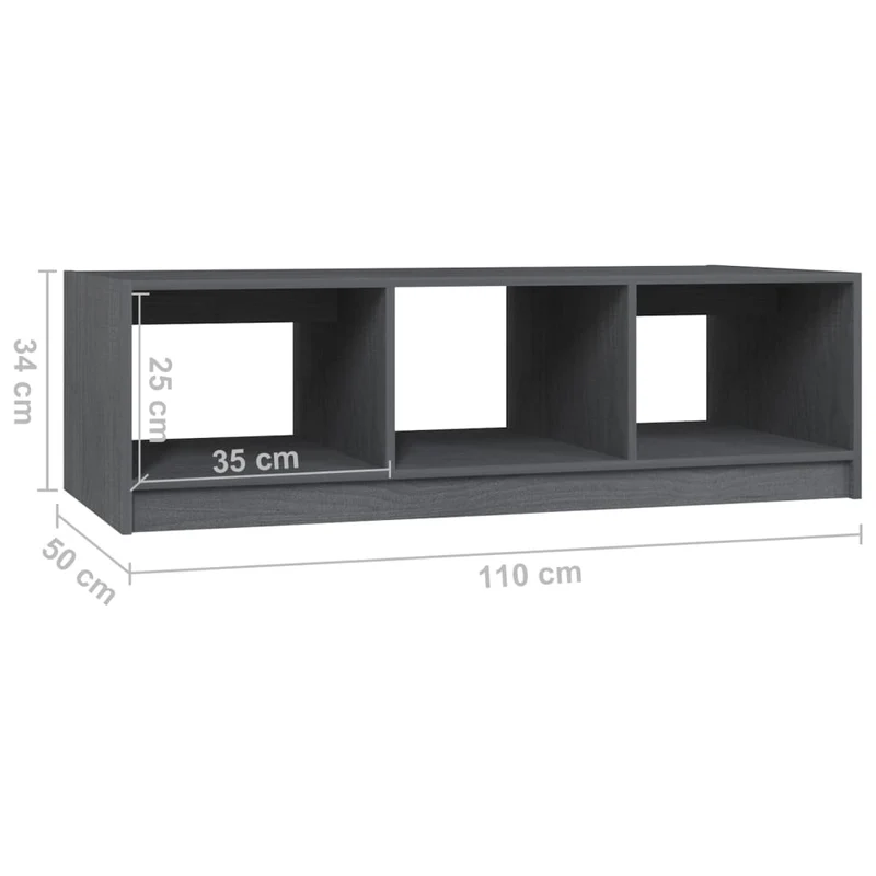 Table basse avec compartiments ouverts design moderne et contemporaine 110 x 50 x 34 cm bois de pin massif gris DEC039162