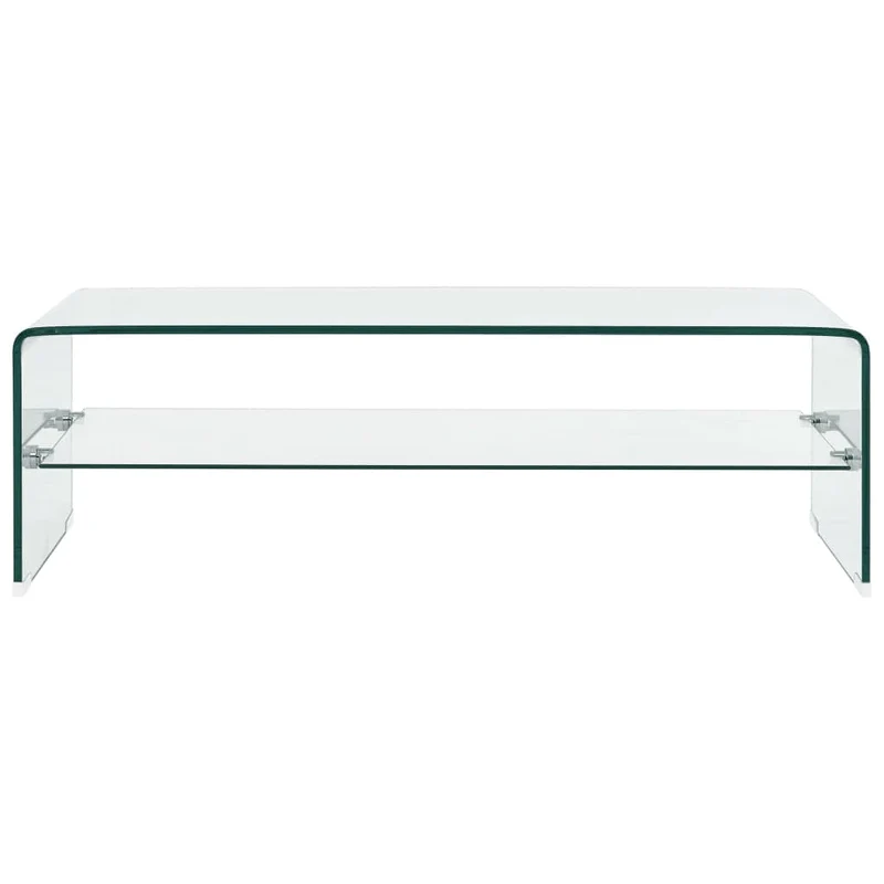 Table basse avec étagère design moderne et contemporaine 98 x 45 x 31 cm Verre trempé Transparent DEC039091
