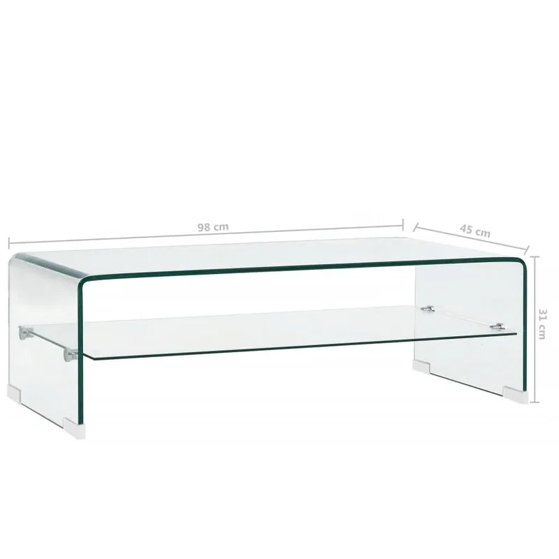 Table basse avec étagère design moderne et contemporaine 98 x 45 x 31 cm Verre trempé Transparent DEC039091
