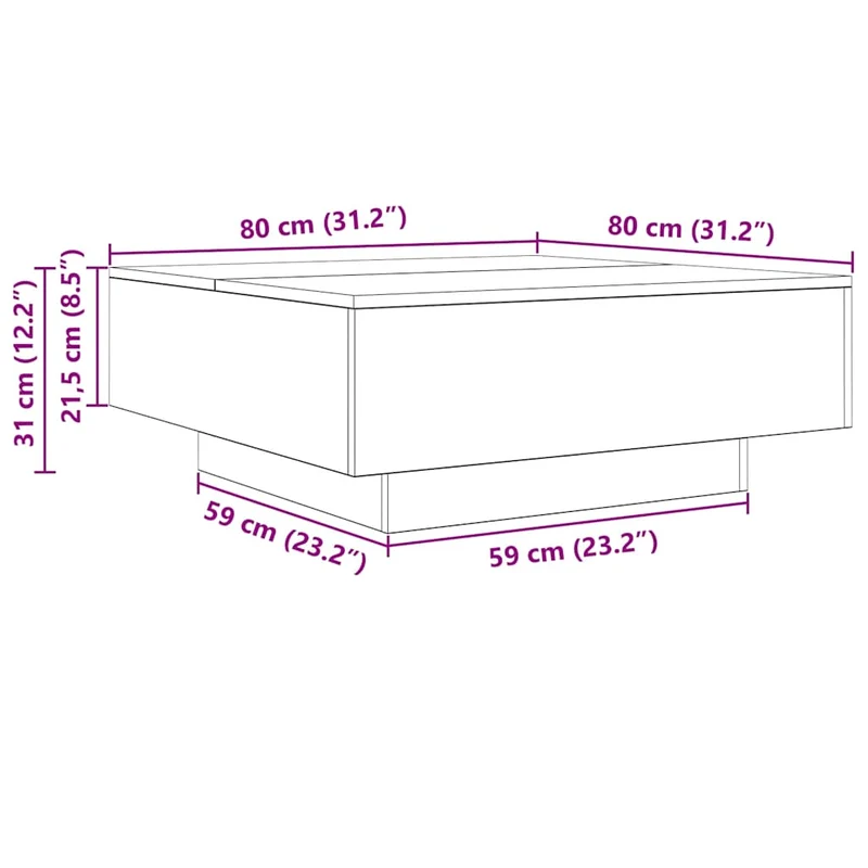 Table basse design moderne et contemporaine 80 x 80 x 31 cm bois d'ingénierie couleur chêne DEC039005