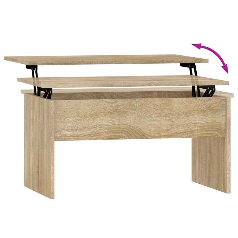 Table basse plateau relevable design moderne et contemporaine 80 x 50,5 x 41,5 cm bois d'ingénierie couleur chêne DEC038995