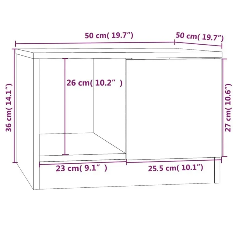 Table basse avec compartiment avec porte design moderne et contemporaine 50 x 50 x 36 cm bois d'ingénierie couleur chêne DEC038945