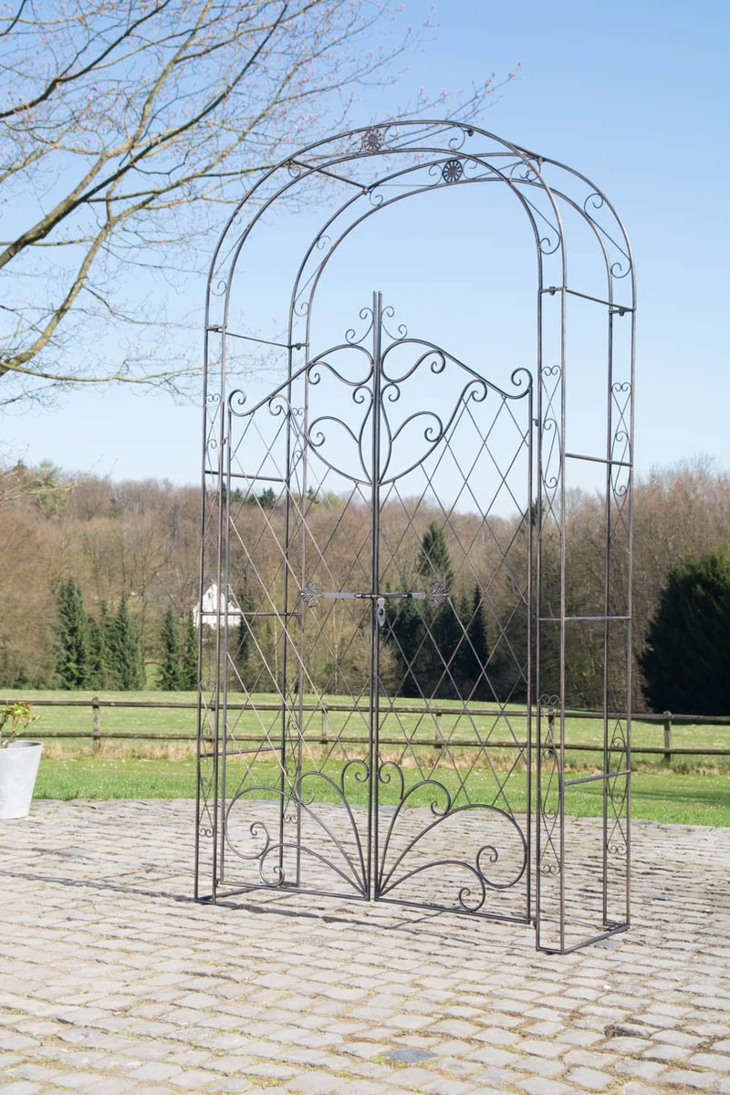 Arche à rosiers avec deux portes plantes grimpantes décoration jardin 220x120 cm en métal bronze 10_0003951
