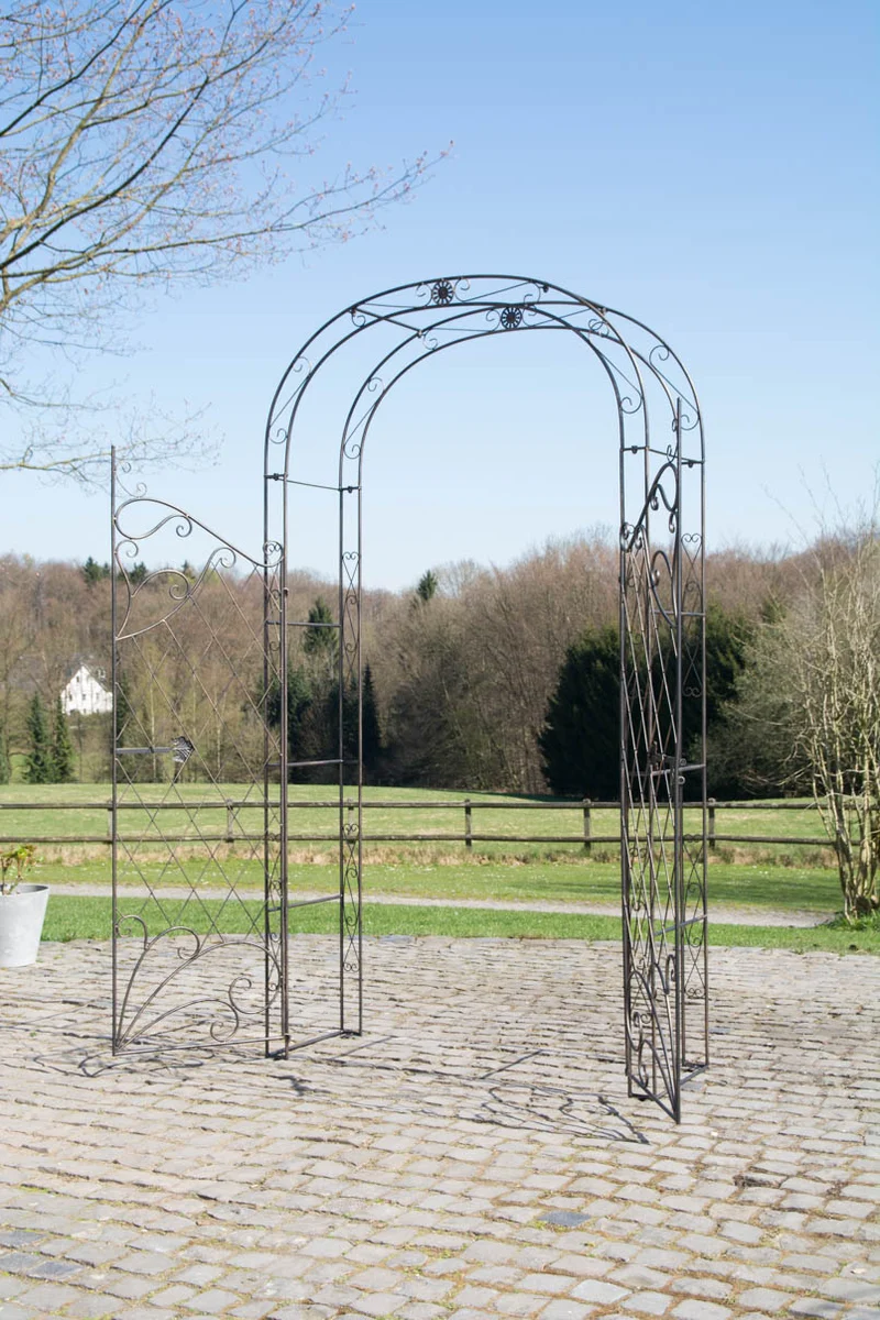 Arche à rosiers avec deux portes plantes grimpantes décoration jardin 220x120 cm en métal bronze 10_0003951