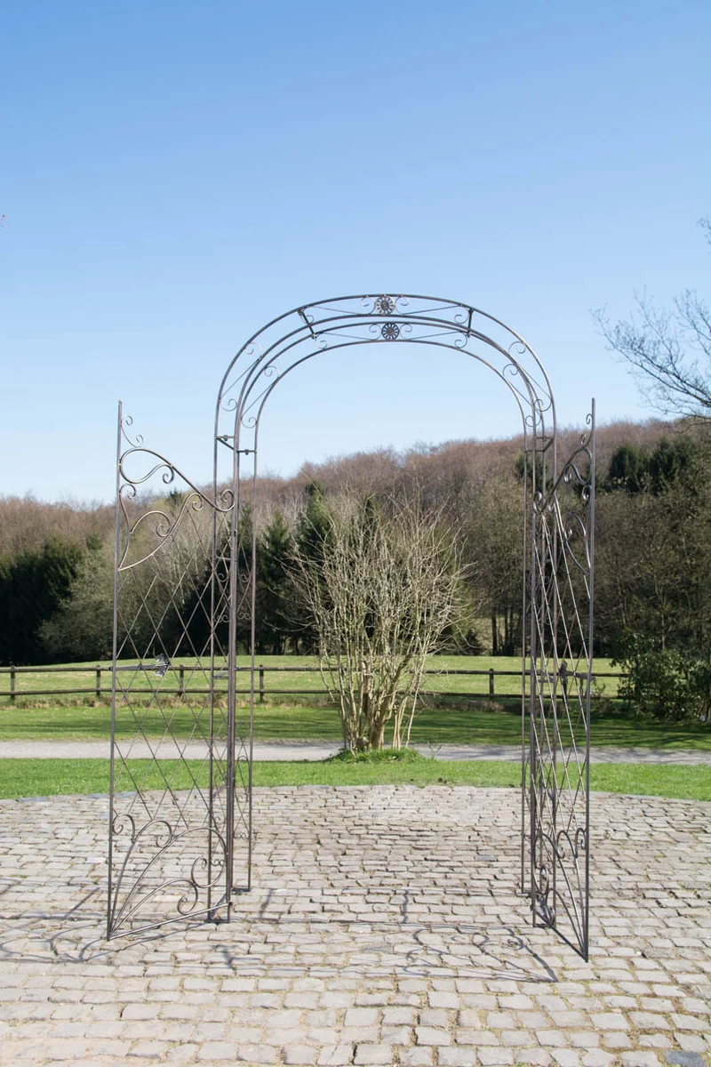 Arche à rosiers avec deux portes plantes grimpantes décoration jardin 220x120 cm en métal bronze 10_0003951