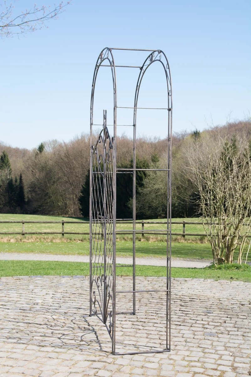 Arche à rosiers avec deux portes plantes grimpantes décoration jardin 220x120 cm en métal bronze 10_0003951
