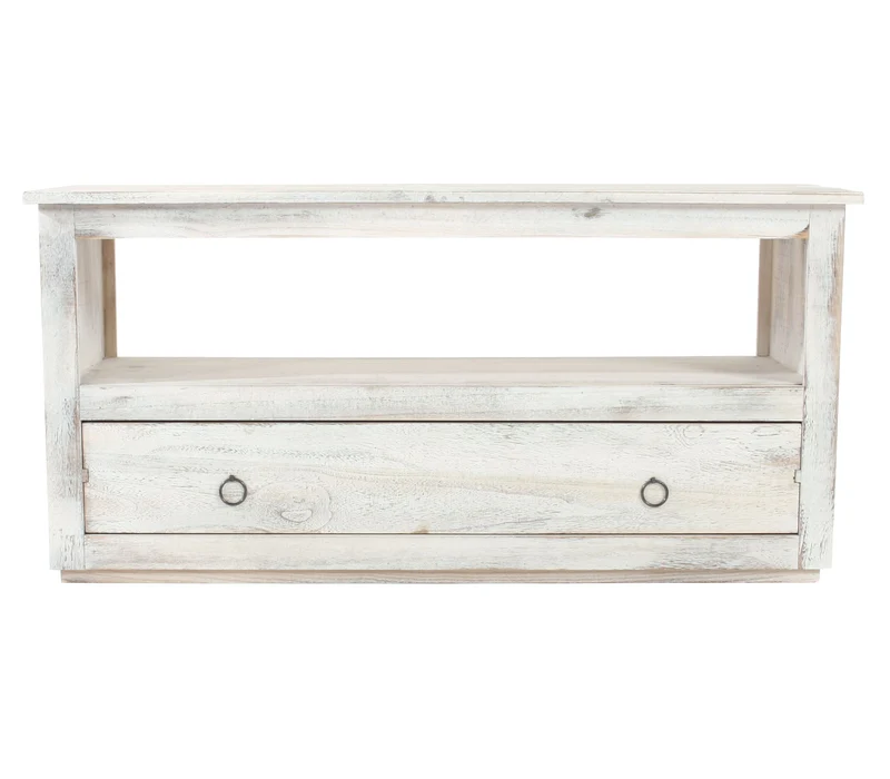 Meuble TV avec tiroir de rangement étagère style vintage en bois blanc 04_0005045
