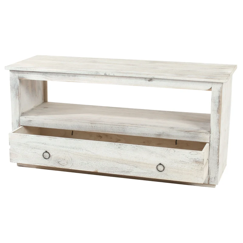 Meuble TV avec tiroir de rangement étagère style vintage en bois blanc 04_0005045