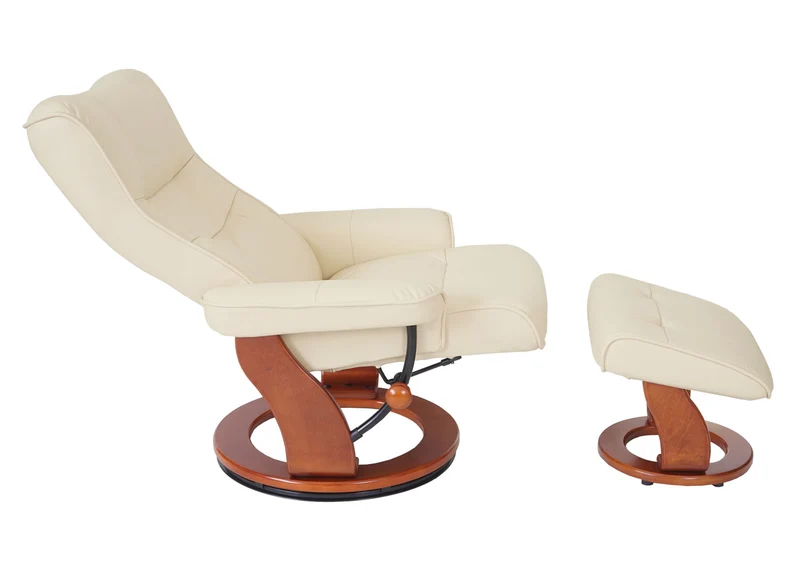 Fauteuil relax fauteuil TV pivotant avec repose-pieds en cuir véritable crème cadre en bois couleur miel 04_0007832