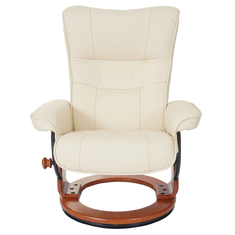Fauteuil relax fauteuil TV pivotant avec repose-pieds en cuir véritable crème cadre en bois couleur miel 04_0007832