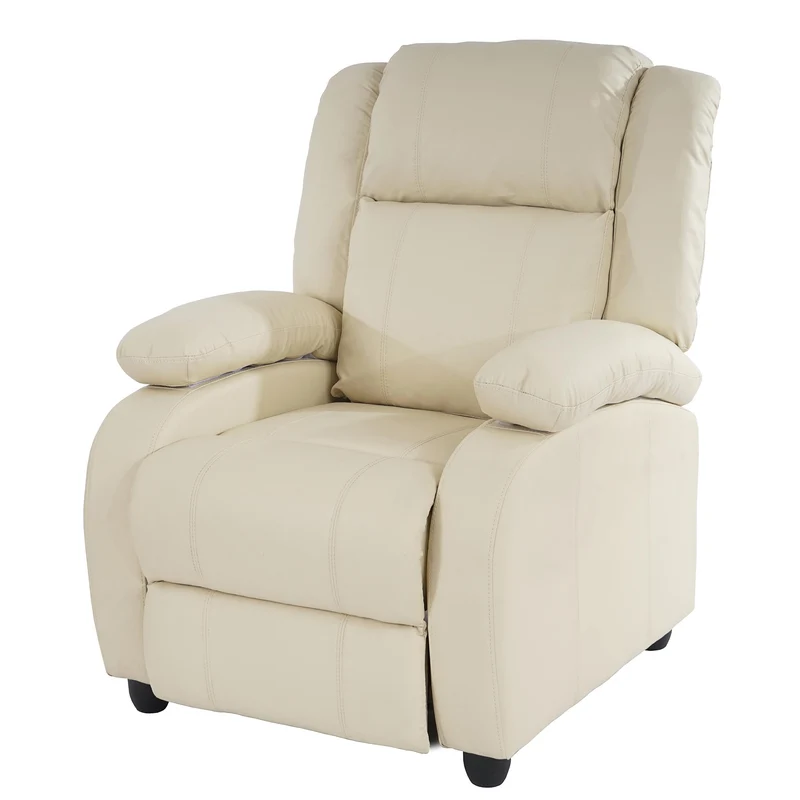 Fauteuil relax TV inclinable TV réglage du dossier et repose-pieds en synthétique crème 04_0002022