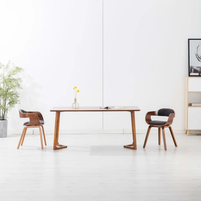 Lot de 2 chaises de salle à manger cuisine design moderne tissu gris foncé et bois courbé CDS020555