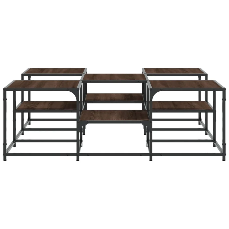 Table basse avec étagères 2 hauteurs design industriel 121 x 121 x 40 cm bois d'ingénierie marron et métal DEC038655