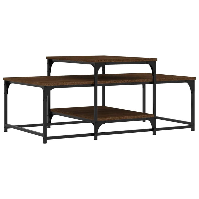 Table basse avec étagères design industriel 102 x 60 x 45 cm bois d'ingénierie marron et métal DEC038648